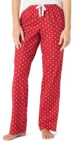 Amazon Essentials Pantaloni di Pigiama in Flanella Donna, Rosso Bianco Pois, M