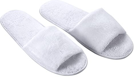 VINN DUNN Hotelltofflor 10 par paket Corasliper bomull korall fleece nära tå, Vit Opentoe, 8 UK Wide