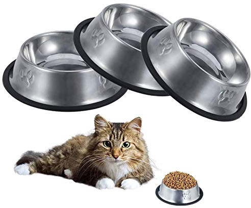upain Katzennapf 3er Set Fressnapf Katze Edelstahl Futterschüssel Cat Bowl rutschfeste Wasser Fütterung Schüssel für Katze Kleine Hunde Tiere Mehrweg