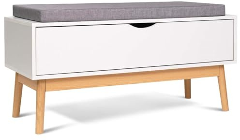 IDMarket - Banco con baúl para entrada de zapatos Leo, madera, color blanco