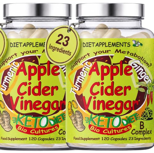 Advanced Metabolism Complex: Raw Unfiltered Apple Cider Vinegar with The Mother, Turmeric 1400mg, Ginger, Black, Cayenne Pepper, Bio-Cultures. Vegan High-Strength Vitamins & Minerals. 2 Bottles