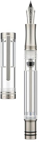 Asvine V200 Titan-Füllfederhalter, Vakuumfüllung, Bock mittlere Feder, transparent Acryl Füller, glattes Schreiben, Stiftetui-Set