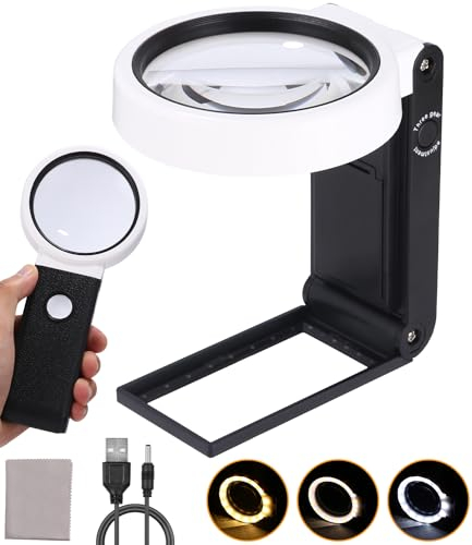 JOFLVA Lente d'ingrandimento con Luce, Lente Ingrandimento Professionali con 18 LED, Lente Ingrandimento da Tavolo con Supporto, per Lettura, Ispezione, Esplorazione