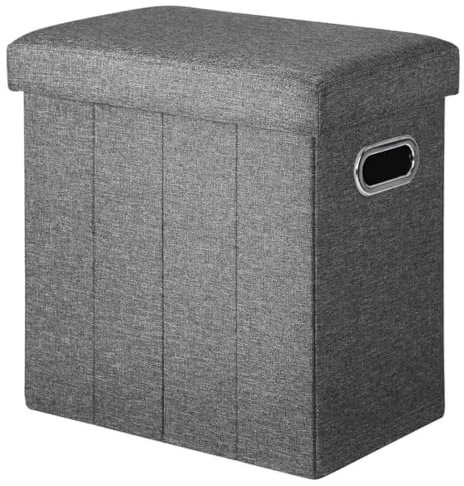 COSYLAND Sitzhocker mit Stauraum - 42 x 27 x 42 cm Kleine Klappbare Fußbank & Aufbewahrungsbox bis 200 kg, Stabile Sitzgelegenheit für Wohnzimmer Schlafzimmer Flur, Schiefergrau