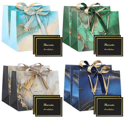 dusaniyali 8 Stück Geschenktasche,Geschenktaschen mit Weiß Grußkarten,Geschenktüte mit Henkel,Gift Bags Geschenktüte Groß Geschenktüten für Weihnachten Geburtstag Hochzeit Party Neujahrsgeschenk