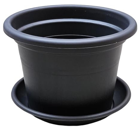 teramico Lot de 4 Pots de Fleurs Ronds en Plastique avec Soucoupe - Différentes Tailles - Anthracite, Terre Cuite et Taupe - Diamètre 50 cm