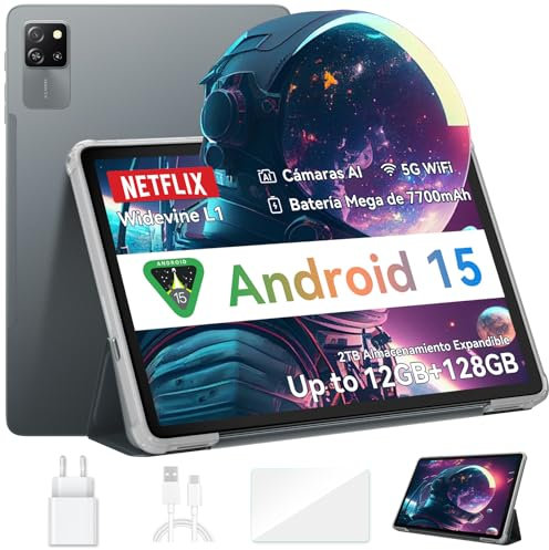 Blackview Tablet Android 15 Tab 60 Pro 10 Pulgadas 12GB RAM + 128GB ROM/2TB TF, 4G LTE+5G Wi-Fi, Widevine L1 HD+ IPS, Face ID, Octa-Core, 7700mAh Batería, Dual Cámara 8MP+5MP/GPS/WPS Suite PC Tablet