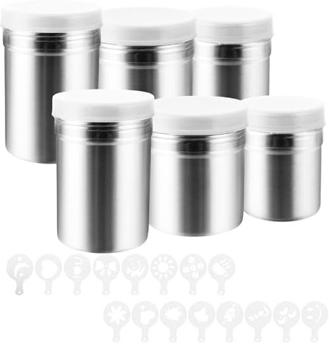 LDXDRU 6 pezzi Spandicacao per cappuccino, 3 misure, in acciaio inox con stencil per caffè, cacao, accessori per il caffè per torte, cioccolata calda, accessori per il pane, accessori per il caffè