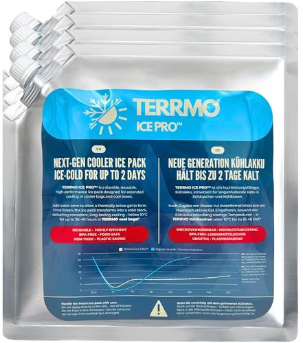 TERRMO Ice Pro™ Premium Groß Kühlakku für Kühltasche, Kühlbox, Kühlrucksack | Lange Kühldauer bis zu 48-72h | Wiederverwendbar, Hochleistungsfähig | Kühlelemente XL | 830ml/900g, 25x25cm (4er Pack)