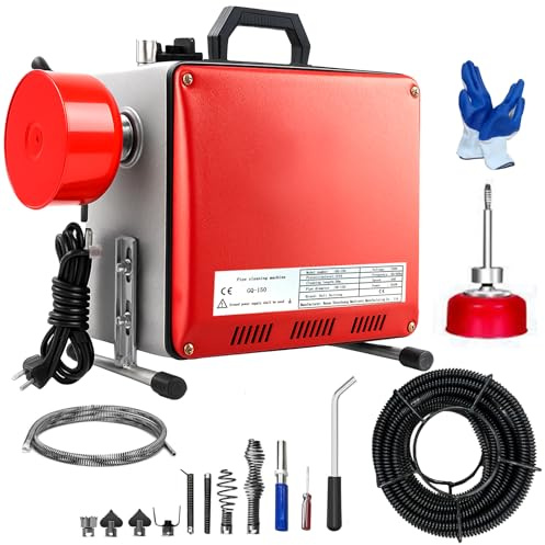 850W Máquina de Limpieza de Tuberías, Limpiador de Desagües Eléctrico de 400 rpm, Desatascador Eléctrico de Tuberías con Espirales de 16mm y 10mm Adecuado para Tubos de Ø20-100mm 20M Spiralen
