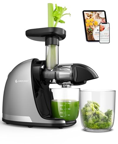AMZCHEF Juicer Machines - Exprimidor lento de prensa en frío - Exprimidor de masticación para frutas y verduras enteras - Masticación delicada sin necesidad de filtrar