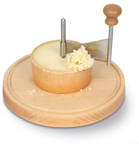 Elegante rueda rizadora de queso con tapa, base de madera de roble y hoja rizadora desmontable de acero inoxidable para crear rizos de queso y formas florales para embutidos, ensaladas y postres