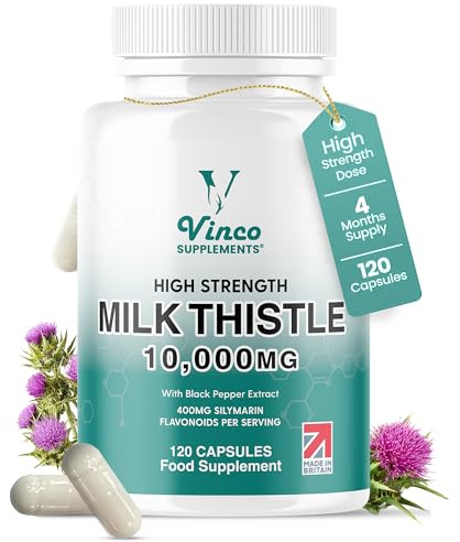 Milk Thistle High Strength 10000mg - 400mg Silymarin per Capsule - 120 Capsules with Black Pepper Extract - 4 Months Supply - Vegan Herbal Food Supplement