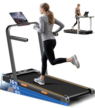 CURSOR Tapis de course pliable inclinable 16%, 10KM/H Tapis de Marche Pliable Inclinable, Avec Affichage LED, Télécommande, 3.0HP Treadmill Walking Pad, 4 en 1 Tapis de Marche Bureau, 136KG Max Charge