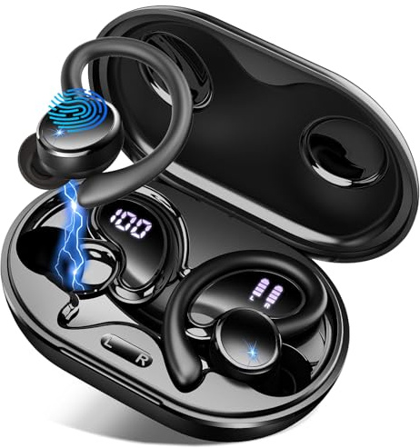 Auriculares Inalambricos Deportivos, 2026 Nueva Auriculares Bluetooth 5.4 HiFi Estéreo con 4 HD Mic, 50H Cascos Inalambricos Bluetooth con Cancelacion Ruido ENC,IP7 Impermeable Cascos, Pantalla LED