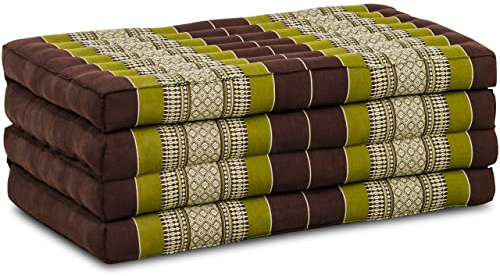 Nachhaltige Klappmatratze aus Kapok - 200x80x8cm - Gästematratze, Faltbare Matratze für Van, ökologische Yogamatte, klappbares Gästebett, Liege für Garten und Balkon (Braun/Grün)