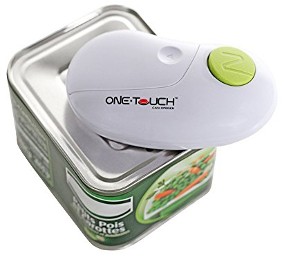 One Touch KC86 Dosenöffner, elektrisch, öffnet alle Arten von Dosen (batteriebetrieben), freie Hände, Edelstahl, Weiß/Grün, Groß