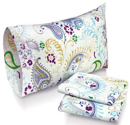 Tribeca Living Ultra-Soft Flannel Sheets Cal King - 170-GSM Cotton, 4 Piece Deep Pocket Bed Sheet Set in Paisley Garden Print