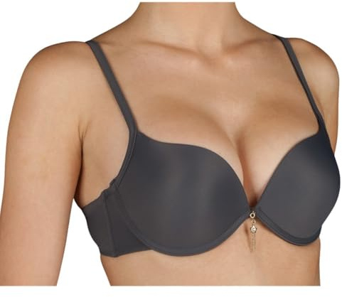 Selene, Sujetador Mujer con Escote en V, Aros y Copas Doble Push-Up, Colección Raquel, Color Gris, Talla 90B