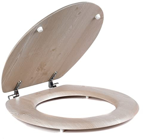 Beldray LA033710WOAK Asiento Inodoro, Con Medidas De 370 x 430 mm, Con Cierres De Aleación De Zinc Fuertes Y Estables, Asiento Fácil De Limpiar, Tapa Fabricado De MDF Con Un Effecto De Roble Blanco