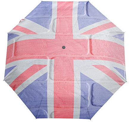 MONTOJ Union Jack Reise-Regenschirm, dreifach faltbar, UV-Schutz, mit automatischem Öffnen-Knopf