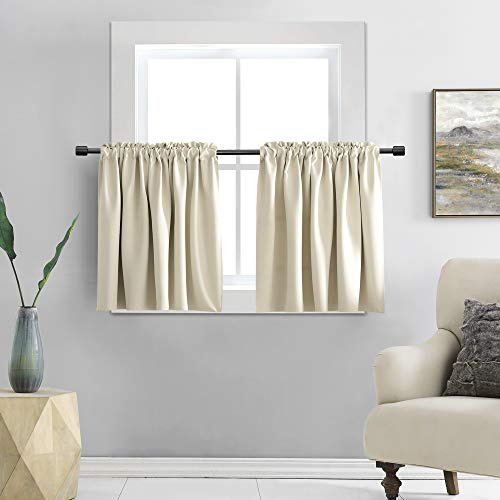 DONREN 24 Inch Length Curtain Tiers-Room Darkening Rod Pocket Small Curtains for Small Window (42 W x 24 L,2 Panels,Cream Beige)