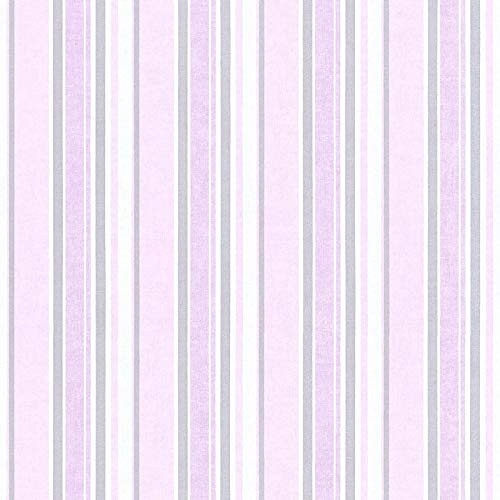 Tapete rosa grau gestreift | Mädchentapete mit Streifen in Hellrosa und Lila | Vlies Kindertapete ideal für Babyzimmer und Mädchenzimmer