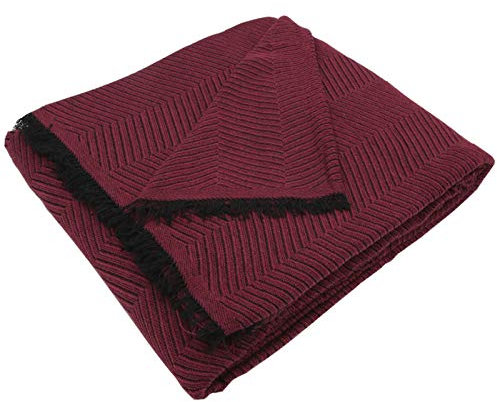 MERCURY TEXTIL- Colcha Multiusos Sofa,Manta Foulard,Plaid para Cama,Cubresofa Cubrecama,jarapas,Comoda Practica y Suave. Poliester Algodón (230 x 260cm, Espiga Granate Negro)