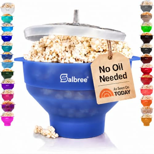 The Original Salbree Microwave Popcorn Popper, Silicone Popcorn Maker, Collapsible Microwavable Bowl - Hot Air Popper - No Oil Required - The Most Colors Available (Clear Blue)