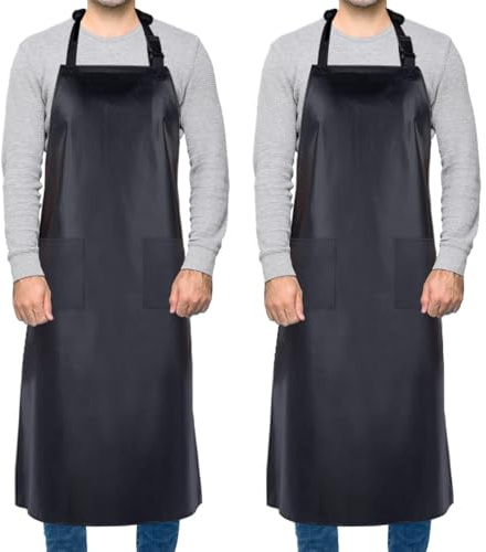 Homsolver 2 Pack Waterproof Rubber Vinyl Apron Chemical Resistant Work Apron with Adjustable Plastic Aprons Butcher for Dishwashing et