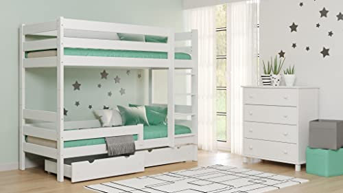 Etagenbett mit Matratze, Lattenrost und 2 Schubladen aus Naturholz, 80 x 180 cm, Braun Victor LUX