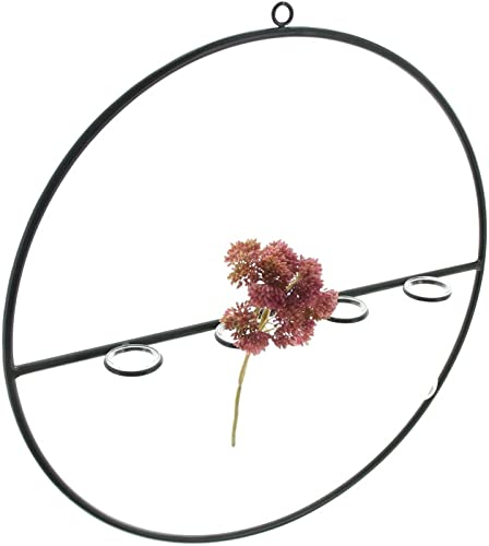 Dekoleidenschaft Wanddeko Väschen aus Metall, schwarz, Ø 40 cm mit 4 Glasvasen, Wandschmuck mit Reagenzglas, Wandbild, Wandvase, Wandhänger, Dekohänger, Metalldeko mit Mini-Vasen, Vasenset