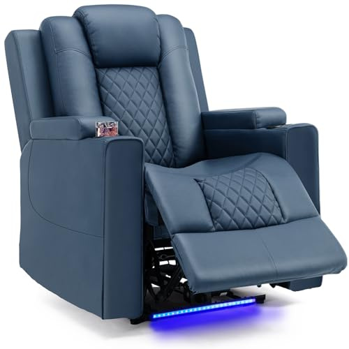 COMHOMA Sillon Relax Reclinable Sillón Relax Electrico Masaje Sillón Reclinable con LED, Función de Inclinación, Alón, Dormitorio, Cine en Casa, Azul