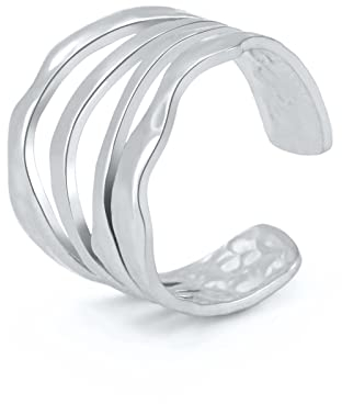 TEAMER Unregelmäßiger Wirbel-Labyrinth-Ring Edelstahl Einstellbare Geometrische Unregelmäßige Spirale Offene Fingerringe Übertriebener Punk-Schmuck Für Frauen Mädchen (Stil 3 -Silber)