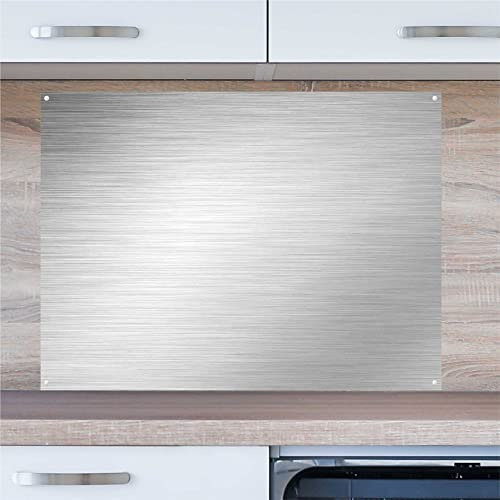 INDIGOS UG Küchenrückwand Platte für Fliesenspiegel - Edelstahllook - 100x50 cm - Spritzschutz Aluverbundplatte hitzebeständig - Rückwand Küche modern abwischbar - Herd & Ofen - Wandverkleidung