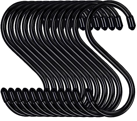 gvivej 24 ganchos en forma de S, ganchos negros de metal pesado, para cocina, baño, oficina, jardín o actividades al aire libre
