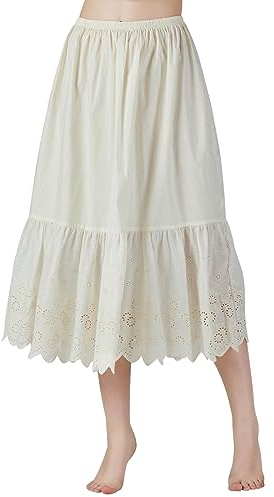 BEAUTELICATE Half Slip Underskirt for Women 100% Cotton A-line Petticoat with Lace Embroidery Summer Skirt Extender Anti-static Underslips(Anglaise Lace - Cream - 80cm, M)