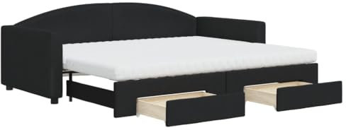 vidaXL Tagesbett, Sofabett Ausziehbar mit Schubladen Matratzen, Gästebett Schlafsofa für Schlafzimmer Wohnzimmer, Sofa Ausziehbett, Schwarz 90x200cm Stoff