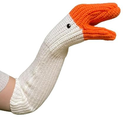 EFEMIR Manoplas De Ganso De Ganchillo, Guantes De Pato De Punto Cálido De Invierno, Regalo De Mordaza, Manoplas De Punto Novedosas Para Hombres Y Mujeres (White,Short)