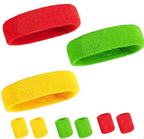TKGEOUE Neon Schweißband Set，80er Jahre Schweißband Handgelenk Schweißband Stirn Schweissband Retro Party Accessoires，für Damen Herren Sport Fasching Karneval St. Patrick's Day.