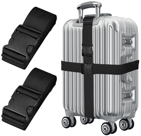 Gyxcelc Schwarz Koffergurt Koffer Band 195cm Gepäckgurt Lang Koffer Gepäckgurte Kofferband Gurt mit klickverschluss Kofferbänder 2er Set Verstellbare Koffer Gepäckgurte Luggage Strap für Koffer