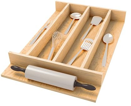 Rev-A-Shelf Natural Maple Right Size Utensil Insert Home Storage Kitchen Organizer 5 Compartment Drawer Accessory, 13-1/4 x 19-1/2, 4WUT-18SH-1