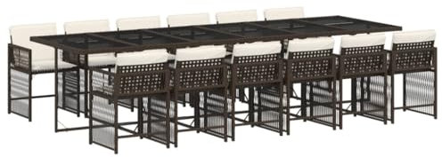 vidaXL Garten Essgruppe 13-TLG., Gartenmöbel Set Tisch mit 12 Stühle, Gartengarnitur mit Kissen, Sitzgruppe Essgarnitur Terrasse, Braun Poly Rattan