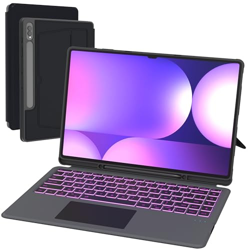 Coque Clavier pour Samsung Galaxy Tab S10 Ultra/S9 Ultra/S8 Ultra 14.6 : 7 Couleurs Rétro-éclairé Magnétique Clavier Détachable avec Trackpad | Claviers Azerty Français Sans Fil pour 14.6 Tab S9Ultra