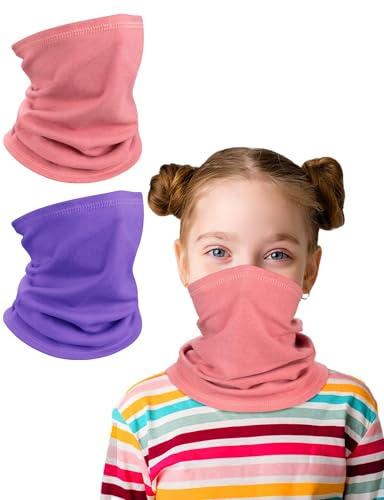 Kiiwah 2 Paia Scaldacollo per Ragazzo Ragazza Dralon, Multifunzione Scalda Collo Antivento Sciarpa Copricollo per Sport Sci All'Aperto (Rosa, Viola)