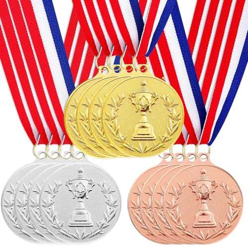 Santme 12 Stück Metall Medaillen, Gold Silber Bronze Medaillen Auszeichnung Gewinner Medaillen für Kinder Sieger Wettbewerbe Party Dekorationen Olympischer Stil mit Halsbändern