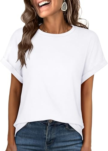ANRABESS Women's Oversized Short Sleeve T Shirts Summer Tops,White,XL
