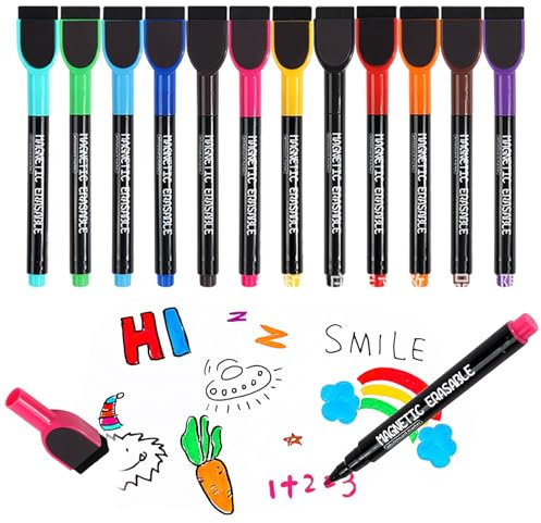 Neoreser 12 Stück Whiteboard Stifte, Magnetische, Trocken Abwischbare Marker, Whiteboard Marker mit Feiner Spitze, Abwischbar Dry Erase Marker Set für Zuhause Schule Büro(12 Farben)