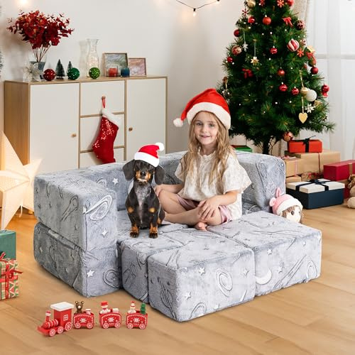 AMICLIBER Kids Sofa Couch, Modular Kids Play Couch for Playing, Creativing, Sleeping, Convertible Toddler Play Foam, Glow in The Dark, Child Sectional Sofa for Playroom,Bedroom Furniture