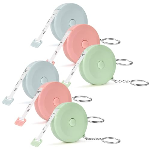 6 Pcs Tailors Tape Teasure Body Measure Keyring, 2m Retractable Measuring for Body Measurements, Soft Fabric Measure Sewing Cloth Tailor Measure Soft Measuring Tape